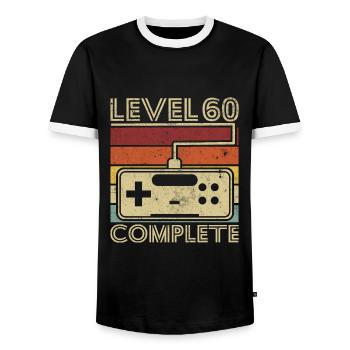 Level 60 Complete Gift 60 Years Birthday - Men's Ringer Shirt - black/white - Front - AI Model Female 172 light (172cm) & AI Model Male 178 light (178cm)