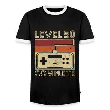 Level 50 complete Gift 50 years Birthday - Men's Ringer Shirt - black/white - Front - AI Model Female 172 light (172cm) & AI Model Male 178 light (178cm)