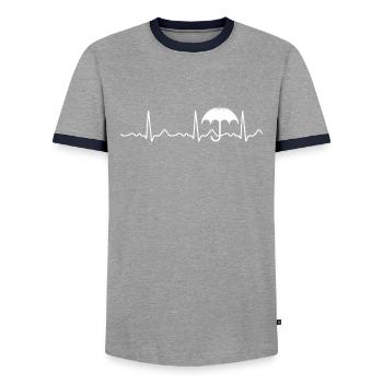 Umbrella - heartbeat, pulse, heart line, ECG - Men's Ringer Shirt - grey/navy  - Front - AI Model Female 172 light (172cm) & AI Model Male 178 light (178cm)