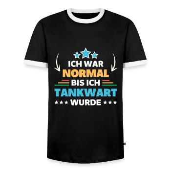 I was normal until I became a gas station attendant - Men's Ringer Shirt - black/white - Front - AI Model Female 172 light (172cm) & AI Model Male 178 light (178cm)