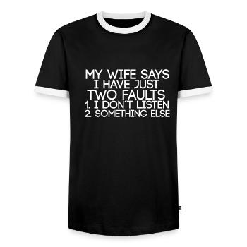funny sayings - wife - Men's Ringer Shirt - black/white - Front - AI Model Female 172 light (172cm) & AI Model Male 178 light (178cm)