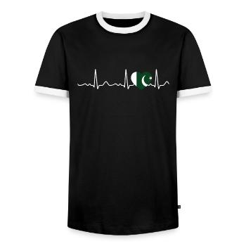 Pakistan - heartbeat, pulse, heart line, ECG - Men's Ringer Shirt - black/white - Front - AI Model Female 172 light (172cm) & AI Model Male 178 light (178cm)
