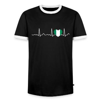 Nigeria - heartbeat, pulse, heart line, ECG - Men's Ringer Shirt - black/white - Front - AI Model Female 172 light (172cm) & AI Model Male 178 light (178cm)