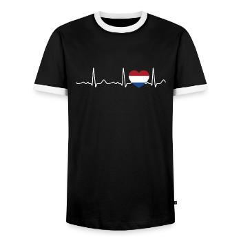 Netherlands - Heartbeat, pulse, heartline, ECG - Men's Ringer Shirt - black/white - Front - AI Model Female 172 light (172cm) & AI Model Male 178 light (178cm)