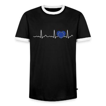 Europa - Herzschlag, Puls, Herzlinie, EKG - Männer Kontrast-T-Shirt - Schwarz/Weiß - Vorne - AI Model Female 172 light (172cm) & AI Model Male 178 light (178cm)