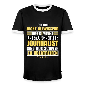 Unrivalled performance as a journalist - Men's Ringer Shirt - black/white - Front - AI Model Female 172 light (172cm) & AI Model Male 178 light (178cm)