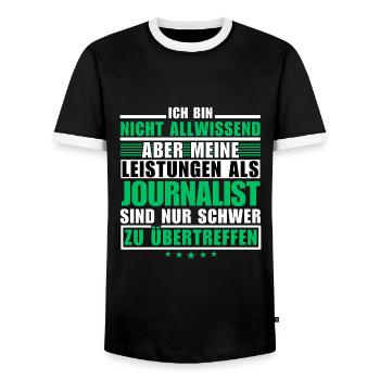Unrivalled performance as a journalist - Men's Ringer Shirt - black/white - Front - AI Model Female 172 light (172cm) & AI Model Male 178 light (178cm)