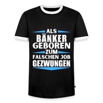Banker landed in the wrong job - Men's Ringer Shirt - black/white - Front - AI Model Female 172 light (172cm) & AI Model Male 178 light (178cm)