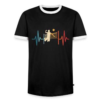 Volleyball Heartbeat Volleyball Player - Men's Ringer Shirt - black/white - Front - AI Model Female 172 light (172cm) & AI Model Male 178 light (178cm)