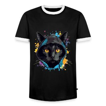 Cat Head Black Cat Bombay Happy Cat Cats - Men's Ringer Shirt - black/white - Front - AI Model Female 172 light (172cm) & AI Model Male 178 light (178cm)