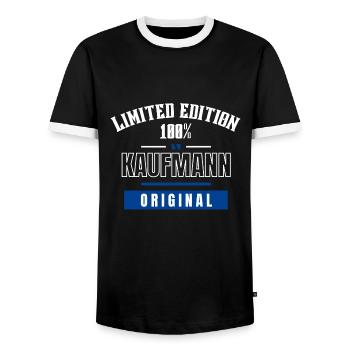 Limited Edition 100% - Kaufmann - Original - Men's Ringer Shirt - black/white - Front - AI Model Female 172 light (172cm) & AI Model Male 178 light (178cm)