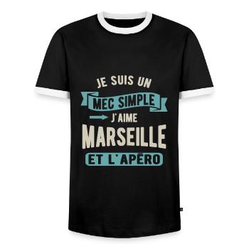 Un mec simple, marseille et apéro - T-shirt contrasté Homme - noir/blanc - Devant - AI Model Female 172 light (172cm) & AI Model Male 178 light (178cm)