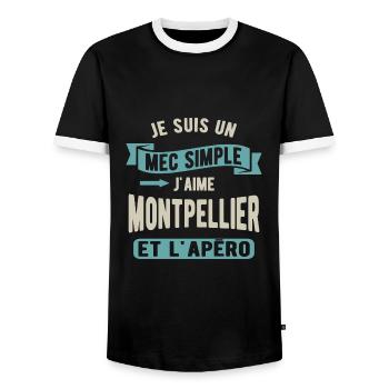 Un mec simple, montpellier et apéro - T-shirt contrasté Homme - noir/blanc - Devant - AI Model Female 172 light (172cm) & AI Model Male 178 light (178cm)