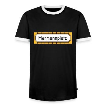 Hermannplatz NEUKÖLLN - Männer Kontrast-T-Shirt - Schwarz/Weiß - Vorne - AI Model Female 172 light (172cm) & AI Model Male 178 light (178cm)