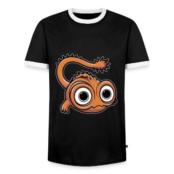 Funny little monster with big eyes - Men's Ringer Shirt - black/white - Front - AI Model Female 172 light (172cm) & AI Model Male 178 light (178cm)