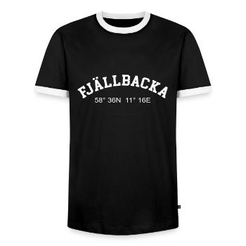 Fjällbacka Sweden Coordinates GPS Map Hiking - Men's Ringer Shirt - black/white - Front - AI Model Female 172 light (172cm) & AI Model Male 178 light (178cm)
