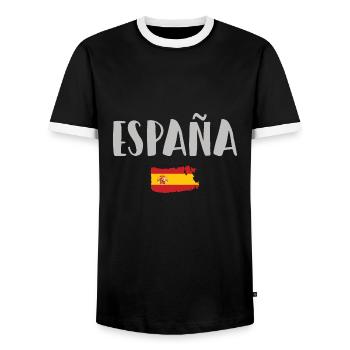 Spanien Fußball Trikot Spanische Flagge - Männer Kontrast-T-Shirt - Schwarz/Weiß - Vorne - AI Model Female 172 light (172cm) & AI Model Male 178 light (178cm)