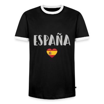 Spanien Fußball Trikot Spanische Flagge - Männer Kontrast-T-Shirt - Schwarz/Weiß - Vorne - AI Model Female 172 light (172cm) & AI Model Male 178 light (178cm)