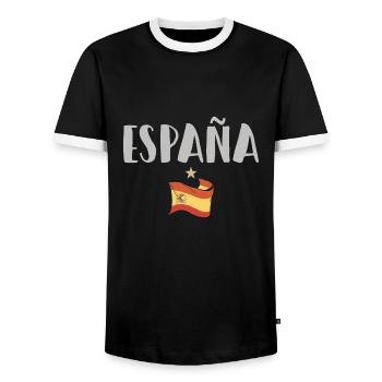 Spanien Fußball Trikot Spanische Flagge - Männer Kontrast-T-Shirt - Schwarz/Weiß - Vorne - AI Model Female 172 light (172cm) & AI Model Male 178 light (178cm)