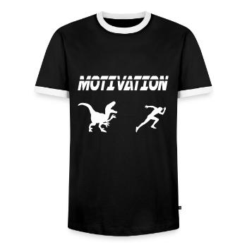 motivation sport running humor dinosaur - Men's Ringer Shirt - black/white - Front - AI Model Female 172 light (172cm) & AI Model Male 178 light (178cm)