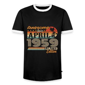 Les légendes sont nées en avril 1959 - T-shirt contrasté Homme - noir/blanc - Devant - AI Model Female 172 light (172cm) & AI Model Male 178 light (178cm)