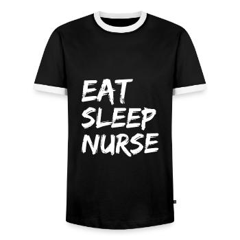 Eat Sleep Nurse - Men's Ringer Shirt - black/white - Front - AI Model Female 172 light (172cm) & AI Model Male 178 light (178cm)