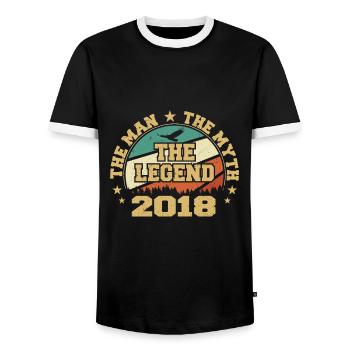 2018 Birthday Born in 2018 Retro Vintage - Men's Ringer Shirt - black/white - Front - AI Model Female 172 light (172cm) & AI Model Male 178 light (178cm)