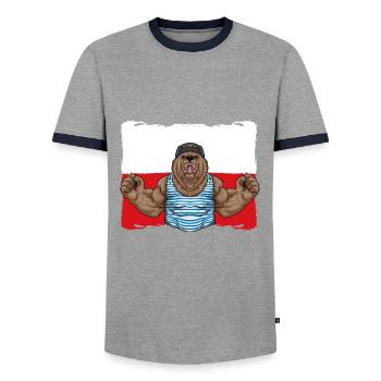 Poland Flag Polska Polski Polish Bear - Men's Ringer Shirt - grey/navy  - Front - AI Model Female 172 light (172cm) & AI Model Male 178 light (178cm)