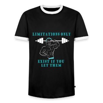 Bodybuilding Weight Training Fitness Muscle Building - Men's Ringer Shirt - black/white - Front - AI Model Female 172 light (172cm) & AI Model Male 178 light (178cm)