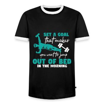 Bodybuilding Weight Training Fitness Muscle Building - Men's Ringer Shirt - black/white - Front - AI Model Female 172 light (172cm) & AI Model Male 178 light (178cm)