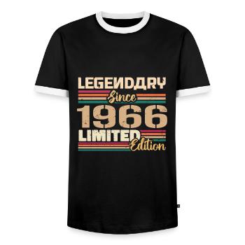 1966 Vintage 1966 Birthday Born In 1966 - Men's Ringer Shirt - black/white - Front - AI Model Female 172 light (172cm) & AI Model Male 178 light (178cm)