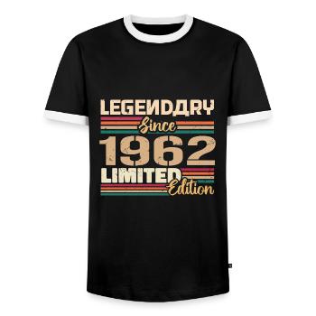 1962 Vintage 1962 Birthday Born In 1962 - Men's Ringer Shirt - black/white - Front - AI Model Female 172 light (172cm) & AI Model Male 178 light (178cm)