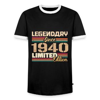 1940's Vintage 1940's Birthday Born in 1940 - Men's Ringer Shirt - black/white - Front - AI Model Female 172 light (172cm) & AI Model Male 178 light (178cm)