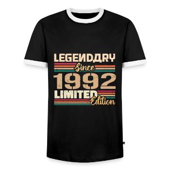 1992 Vintage 1992 Birthday born in 1992 - Men's Ringer Shirt - black/white - Front - AI Model Female 172 light (172cm) & AI Model Male 178 light (178cm)