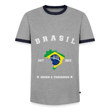 Brasil vintage flag-map - Men's Ringer Shirt - grey/navy  - Front - AI Model Female 172 light (172cm) & AI Model Male 178 light (178cm)