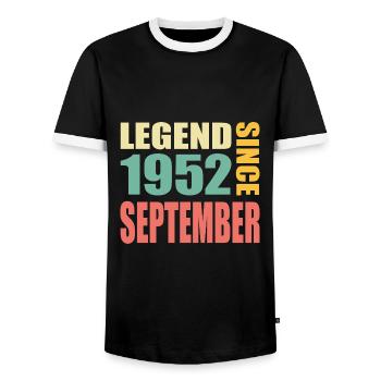 71. Geburtstag September Jahrgang 1952 Vintage - Männer Kontrast-T-Shirt - Schwarz/Weiß - Vorne - AI Model Female 172 light (172cm) & AI Model Male 178 light (178cm)