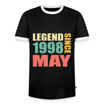 26. Geburtstag Mai Jahrgang 1998 Geschenkidee - Männer Kontrast-T-Shirt - Schwarz/Weiß - Vorne - AI Model Female 172 light (172cm) & AI Model Male 178 light (178cm)