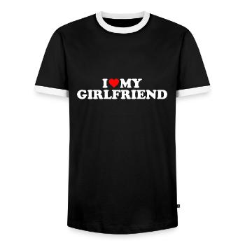 I LOVE MY GIRLFRIEND Valentinstag Geschenk Liebe - Männer Kontrast-T-Shirt - Schwarz/Weiß - Vorne - AI Model Female 172 light (172cm) & AI Model Male 178 light (178cm)