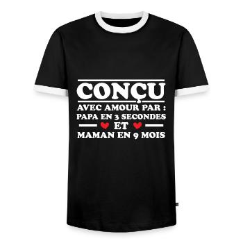 Conçu avec amour par papa et maman en 9 mois - T-shirt contrasté Homme - noir/blanc - Devant - AI Model Female 172 light (172cm) & AI Model Male 178 light (178cm)