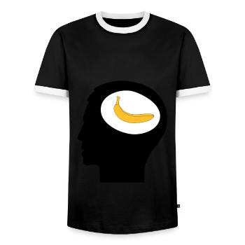 Banana Joe, Banane im Kopf - Men's Ringer Shirt - black/white - Front - AI Model Female 172 light (172cm) & AI Model Male 178 light (178cm)