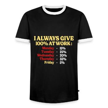 100% Au Travail Humour Métier Personnalisable - T-shirt contrasté Homme - noir/blanc - Devant - AI Model Female 172 light (172cm) & AI Model Male 178 light (178cm)