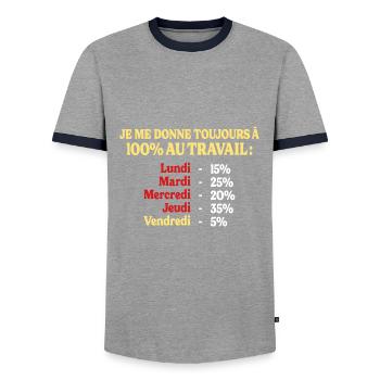 100% Au Travail Humour Métier Personnalisable - T-shirt contrasté Homme - gris/marine  - Devant - AI Model Female 172 light (172cm) & AI Model Male 178 light (178cm)