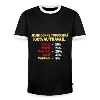 100% Au Travail Humour Métier Personnalisable - T-shirt contrasté Homme - noir/blanc - Devant - AI Model Female 172 light (172cm) & AI Model Male 178 light (178cm)