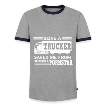 Chauffeur de camion Automobilistes Véhicules à moteur - T-shirt contrasté Homme - gris/marine  - Devant - AI Model Female 172 light (172cm) & AI Model Male 178 light (178cm)