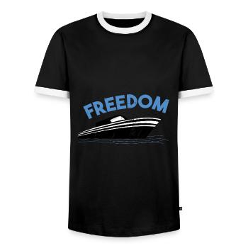 Boat Captain Gift Ship Boat Owner Captain - Men's Ringer Shirt - black/white - Front - AI Model Female 172 light (172cm) & AI Model Male 178 light (178cm)