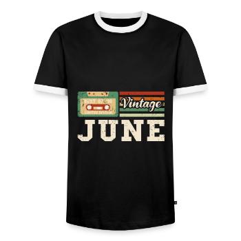27th Birthday June Vintage 1996 Vintage - Men's Ringer Shirt - black/white - Front - AI Model Female 172 light (172cm) & AI Model Male 178 light (178cm)