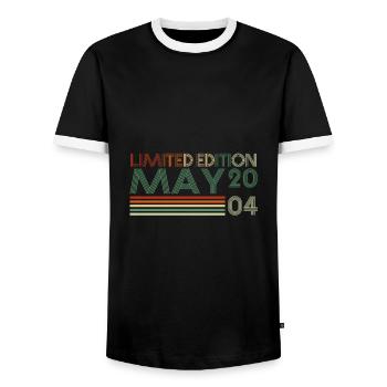 19th Birthday May Vintage 2004 Vintage - Men's Ringer Shirt - black/white - Front - AI Model Female 172 light (172cm) & AI Model Male 178 light (178cm)