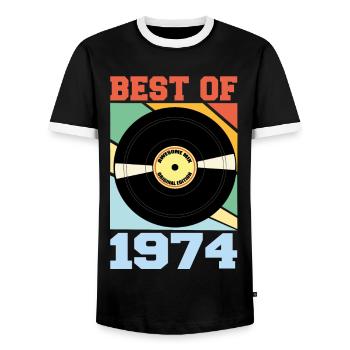 Best of 1974 - Männer Kontrast-T-Shirt - Schwarz/Weiß - Vorne - AI Model Female 172 light (172cm) & AI Model Male 178 light (178cm)