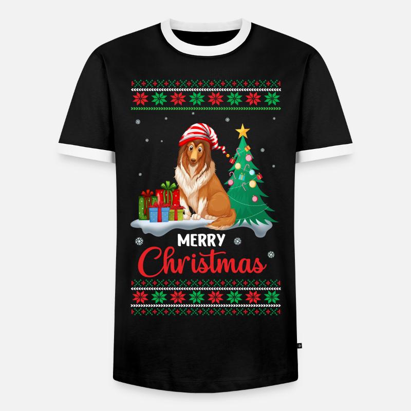 Weihnachtsgeschenk Hund unterm Weihnachtsbaum - Männer Kontrast-T-Shirt - Schwarz/Weiß