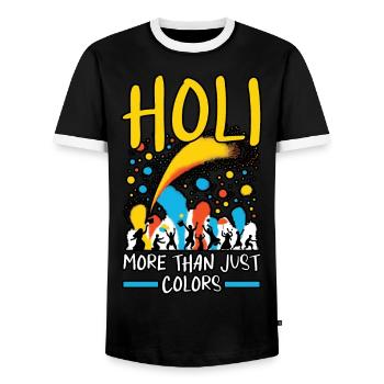 Happy Holi Greetings Hinduism Indian Festival - Men's Ringer Shirt - black/white - Front - AI Model Female 172 light (172cm) & AI Model Male 178 light (178cm)